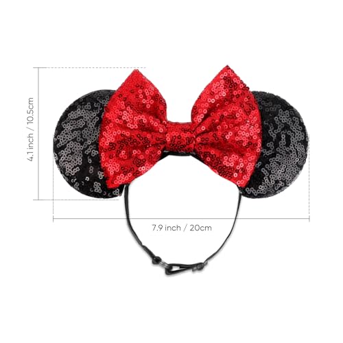 Image of DRESHOW Minnie Ears Headbands Mouse Ears Sequin Bow Headbands Elastic Adjustable Headband Glitter Party Decoration Cosplay Costume for Women