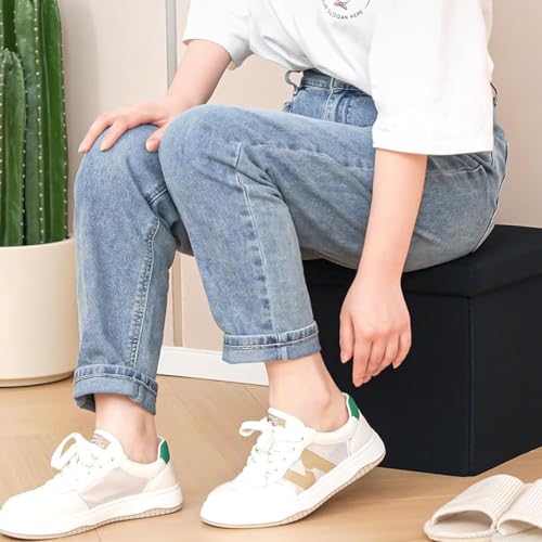 Siège repose-pieds avec coffre de rangement cube en lin - 2
