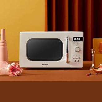 COMFEE' Retro Style 800w 20L Microwave Oven with 8 Auto Menus, 5 Cooking Power Levels, and Express Cook Button - Apricot Cream - CM-M202RAF(CM)