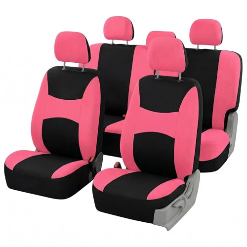 Image of FH Group Car Seat Covers Full Set Cloth - Universal Fit,Automotive Seat Covers,Low Back Front Seat Covers,Airbag Compatible,Split Bench Rear Seat,Washable Car Seat Cover for SUV,Sedan,Van Pink