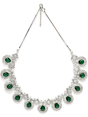 Image of Karatcart Silver Tone Green American Diamond Studded Necklace Set for Women