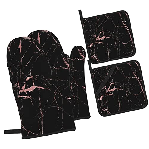 Oven Mitts And Pot Holders, Set Of 4,Rose-Gold-Marbling, Gloves With Durable Hot Pads, Cooking #TOP1