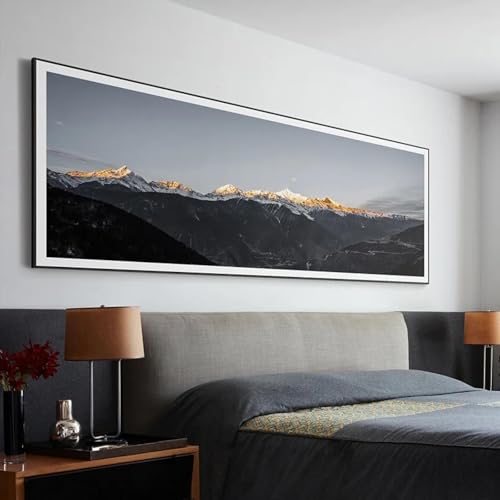 Tableau montagne dorée sur toile, affiche paysage noir et blanc