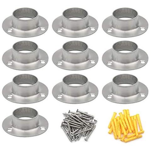 Pxyelec 10 PCS Stainless Steel Closet Rod Flange Holder Set Shower Rod Flange Socket Bracket for Pipe Rod Support Wardrobe Ceiling Mounting Bracket, Pipe Fit Diameter 1" (25.5 mm) Cover
