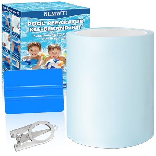 NLMWTI Kit de Reparación Piscina Autoadhesivo Impermeable al Agua, 10x200cm TPU Parches Piscina Bajo Agua con Tijeras y raspador para Cama de Agua, Piscina, Liner de Piscina