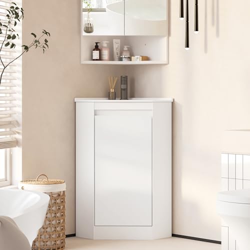 Mepplzian24'Corner Bathroom Vanity Sink Combo for Small Space, Freestanding Storage Cabinet with...