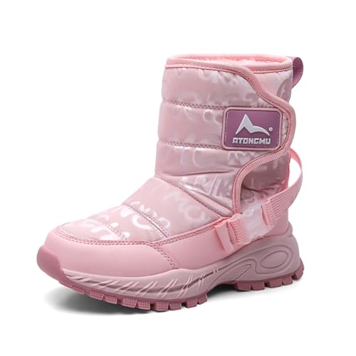 Ouoruee Kinder Winterstiefel Mädchen Jungen wasserdichte gefütterte Schneestiefel warme Snowboots Anti-Rutsch für Kleinkinder im Winter draußen Spielen Rosa EU 30