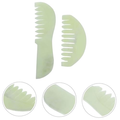 Miniatura 6 de 2 unids peine raspador cuero cabelludo cabeza jade herramienta raspado piedra para el cabello verde peines masaje de mano relajarse tablero guasha
