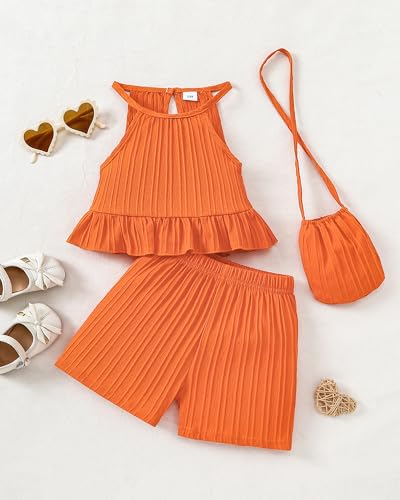 Image of Weebaby Toddler Girl Clothes Baby Summer Outfits Sleeveless Halter Top Ruffle Short Set Cute Kids Clothes Girls