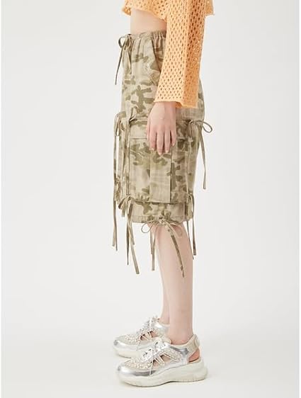 Amazon | [ファーファー] リボンディテールハーフカーゴパンツ