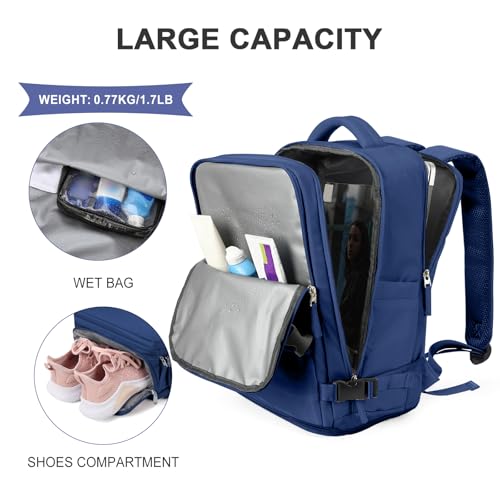 Image of coowoz Travel Backpack for Women Men,Carry On Backpack,Hiking Backpack Outdoor Sports Rucksack Casual Daypack Travel Essentials Royal Blue