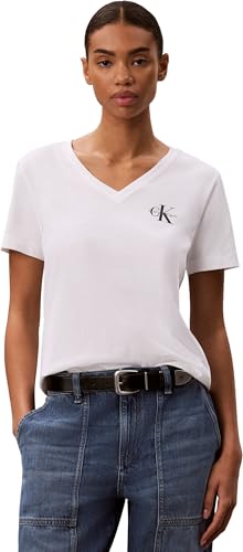 Calvin Klein Damen T-Shirt mit A-Logo Vn, 2er-Pack, Lv047C906G, Rot (Hellweiß/Rhododendron), Größe M – Ansicht 4