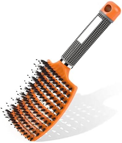 URAQT Hair Brush, Boar Bristle Paddle Hairbrush for Women, Soft Massage Hair Comb, Detangle Hair Brush for Long Thick Curly Hair, Reducing Hair Breakage and Frizzy