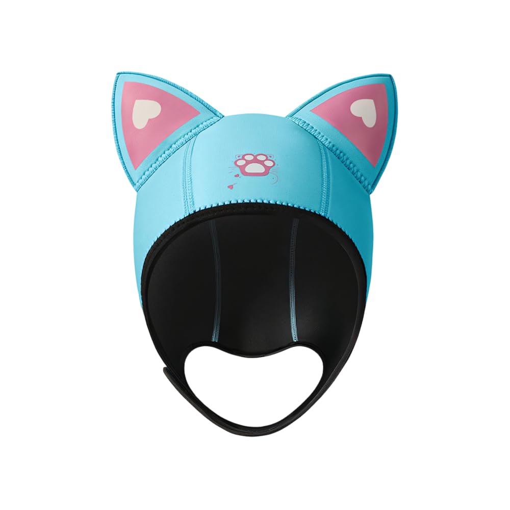 MiOYOOW Tauchkappe, wasserdichte Badekappe für Damen mit Klettverschluss und Katzenohren, Neopren Taucherkappe für Sommer und Winter zum Tauchen, Surfen und Rafting.