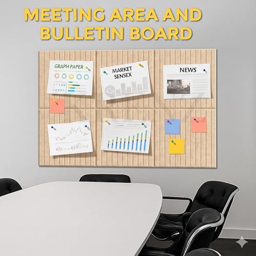 Image of KRENZ Self Adhesive Bulletin Notice Board (30 X 30 Cm) with Drawing Pins List Board for Wall Vision Board for Manifestation Wall Boards Message Board for Office School Collage (2, Cream Line)