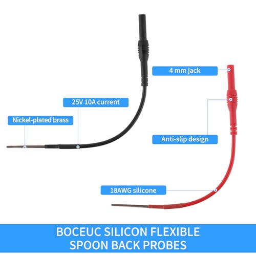 Image of 2 PCS Spoon Back Probe, Silicon Flexible Test Back Probe Pins Bendable Spoon Multimeter Test Extention Power Probes Compatible with 4mm Banana Plug for Wire Piercing Car Repairing Electrical Testing