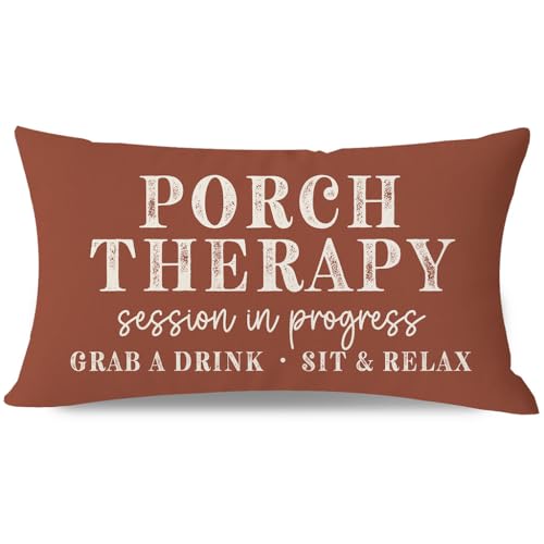 PANDICORN Farmhouse Throw Pillow Covers 12x20 Inch Porch Therapy, Rust