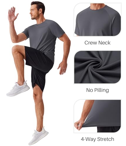 PINSPARK 5 Pack Gym Workout Shirts for Men Short Sleeve Moisture Wicking Athletic Tshirts Multipack Plain Crewneck Tees Shirt2