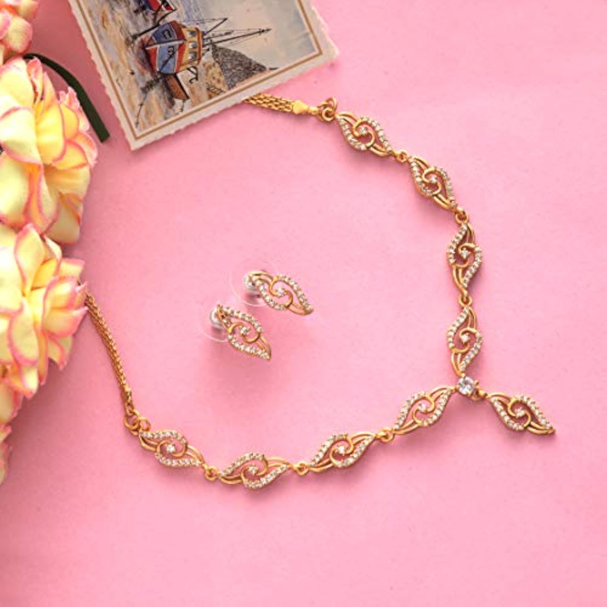 Oval Twirl American Diamond Necklace Set