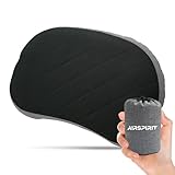 AIRSPIRIT Ultralight Camping Pillow Inflatable with Removable Washable Cover, Compact Travel Pillow for Neck Support, Hiking, Backpacking, Office, Airplane, Car & Beach - Adjustable Firmness (Black)