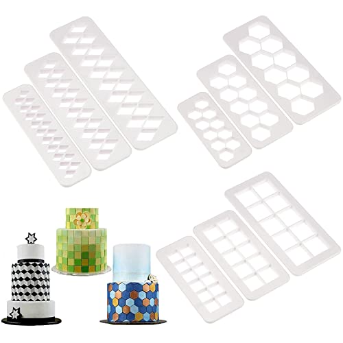 Delsen 9 PCS Emporte-Pièces Géométriques Emporte Piece Rhombus Emporte Pièce Hexagonal Football Cookie Cutter pour Fondant Tartelettes Massepain décoration de Gâteaux Cupcake(3 styles) Cover