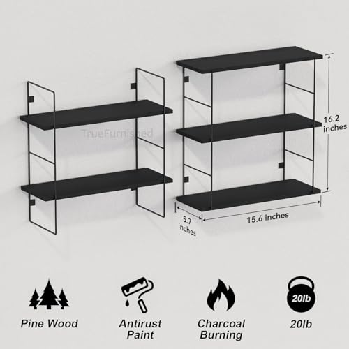 Image of DIY Floating Shelves for Living Room Bedroom Bathroom Kitchen Wall Shelf for Home Office Storage and Display Racks for Wall Home Office Night Stand Set of 5-Black