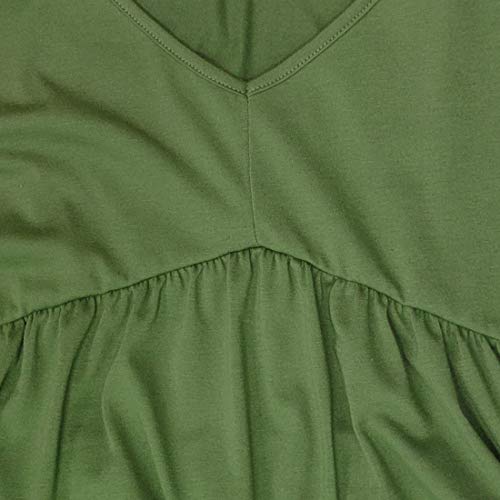 Jayscreate Women's Baby Doll Dress Summer Casual Tunic Pleated Flowy Swing Short Sleeve Green V Neck Mini Dress With Pockets Loose Fit #TOP3