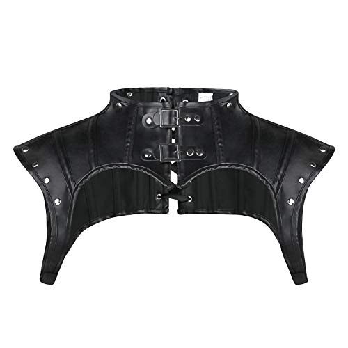 Charmian Women's Steampunk Gothic Accessories PU Leather Pauldron Collared Rivet Armor Costume Shrug Jacket Black Small