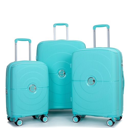 Expandable Hardshell Suitcase 3-Piece Set, Double Spinner Wheels, TSA Lock, 20/24/28 inch, Lake Blue