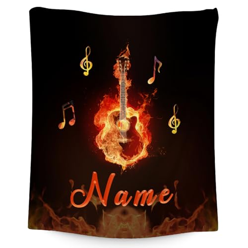 Mercuryelf Custom Guitar Throw Blanket - Soft, Fuzzy & Warm - 50x60 Inches Flannel Blankets for Living Room, Sofa - Black Flame Cool Throws Gift for Teens