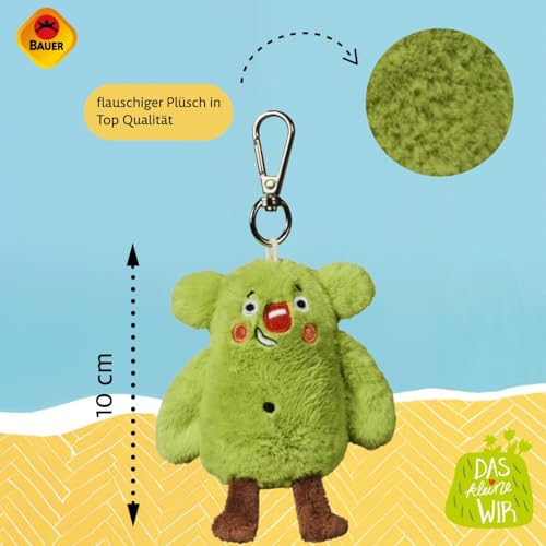 Bauer Spielwaren Das kleine WIR Offizieller Schlüsselanhänger Kuscheltier aus der Kinderbuchreihe mit kuscheligem grünen Fell, Stofftier Anhänger 10 cm, grün (12265)