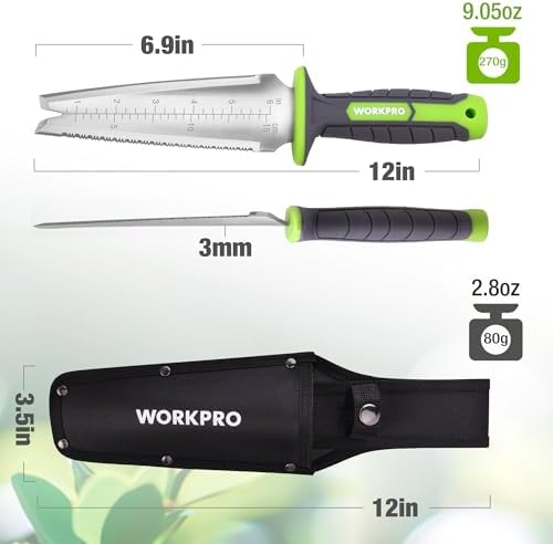 WORKPRO Hori Hori Garden Knife, Garden Tools with Oxford Sheath, 7" Stainless Steel Blade with Cutting Edge, Multi-Purpose Weed Puller tool with Hanging Hole for Planting, Weeding, Digging - Thumbnail 2