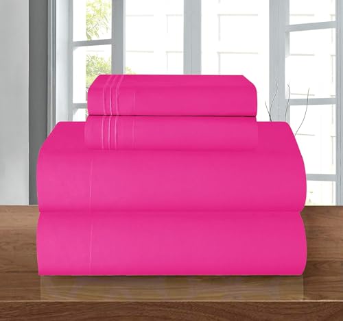 Elegant Comfort Luxury 1500 Premium Hotel Quality Microfiber 4-Piece Sheet Set - Wrinkle Resistant, All Around Elastic Fitted Sheet, Deep Pocket up to 16", King, Hot Pink