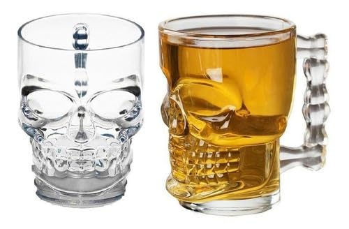 GIFTS & TOYS Pack 2 Tarros Cerveza Calaca Vaso Vidrio Calavera 500 ml (2 pack)