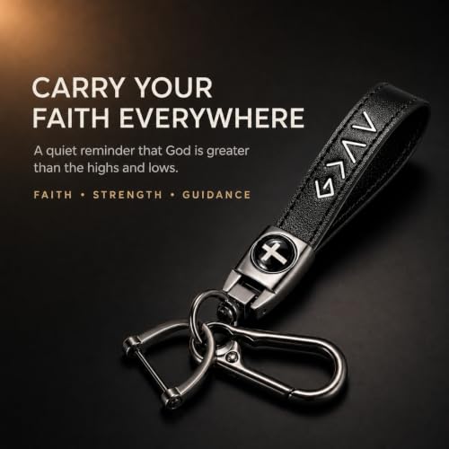 Image of Christian Cross Leather Keychain for Men - Christian Gift for Dad Husband Son