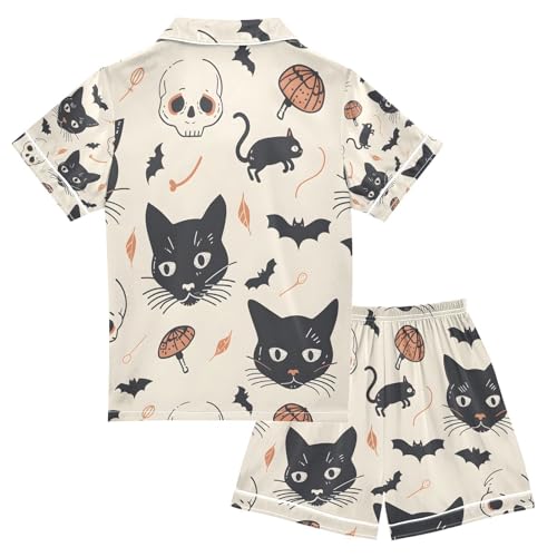 senya Cat and Skulls A Satin Summer Pajama Sets Silk Short Sleeve Button Down Sleepwear2