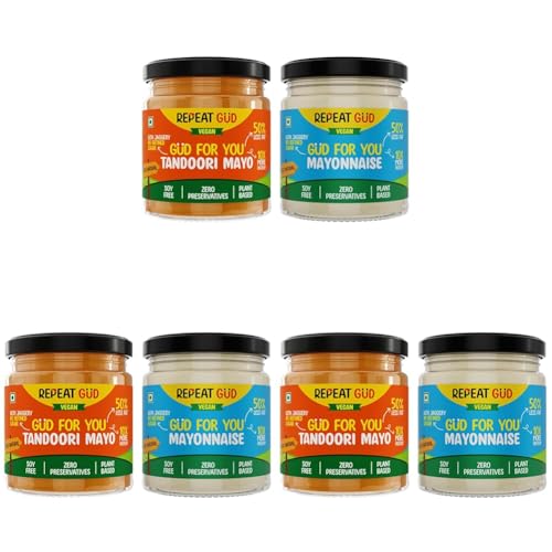 Image of REPEAT GUD Healthy Sauces (Mayonnaise, Tandoori Mayonnaise) | No Refined Sugar, Made With Jaggery | No preservatives | GUD For Kids | 100% Natural Ingredients & Chemical free (Pack of 6)
