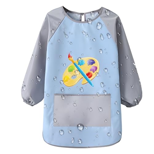 Generisch Delantal para niños, delantal impermeable, resistente a las manchas, ropa infantil para cocinar, enseñar, guardería y manualidades, azul, L