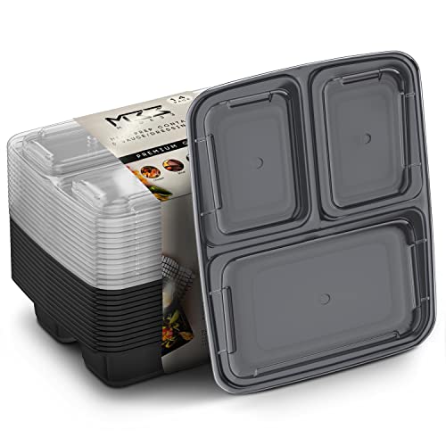 (14 Pack) 3 Compartment BPA Free Meal Prep Containers - with Sauce/Dressing Tubs - Food Boxes, portion control, Stackable Lunch Box. Microwavable and Dishwasher Safe (3 Compartment)