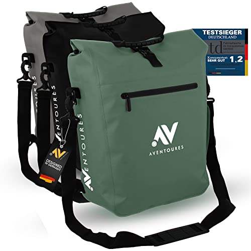 AVENTOURES® [Zwycięzca testu] torba rowerowa 4 w 1 na bagażnik 25 l, wodoszczelna, odblaskowa, nie zawiera PCW, torba na bagażnik, plecak, torba na ramię, torba na rower, zielona (miętowa)