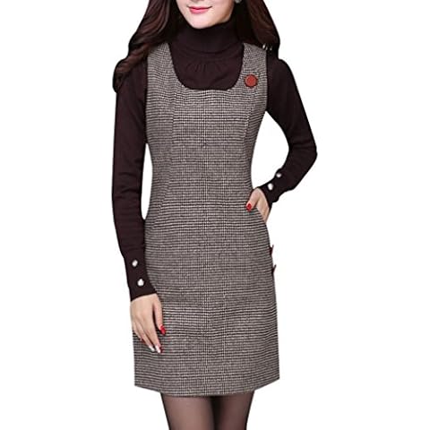 Yasong Women Sleeveless Pinafore Dress Tunic Dress Shift Dress Uniform Dress Houndstooth Coffee UK 16 Cover