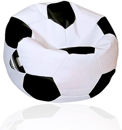 PUFFSMANIACS® Puff Balon DE Futbol DE 1 Metro cmø - Puff Pelota DE Futbol Grande. Polipiel. Relleno Y Garantia Incluido. (Blanco/Negro)