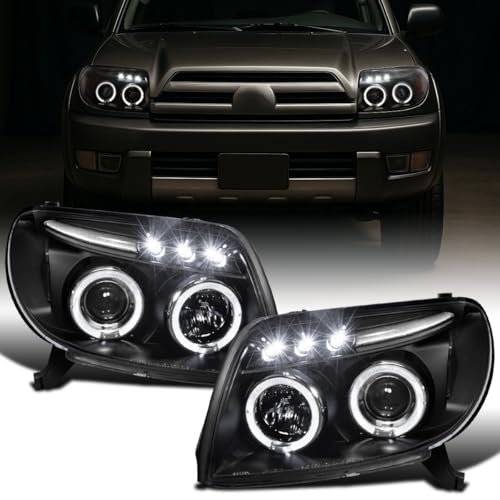 Ronnin - Fits 2003-2005 Toyota 4Runner Upgraded Assembly LED Dual Rims Projector Headlights Pair | Black