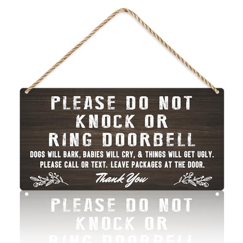 Do Not Knock Baby Sleeping Sign for Front Door Double-sided PVC Rustic Please Do Not Ring Doorbell No Soliciting Hanging Sign for Home House Office Business 11.4x5.5IN
