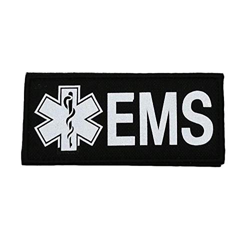 JFFCESTORE Reflective EMS EMT Patches, Tactical Medical Patches with Hook-Fastener Backing (Black, 8.7 * 2.96in)
