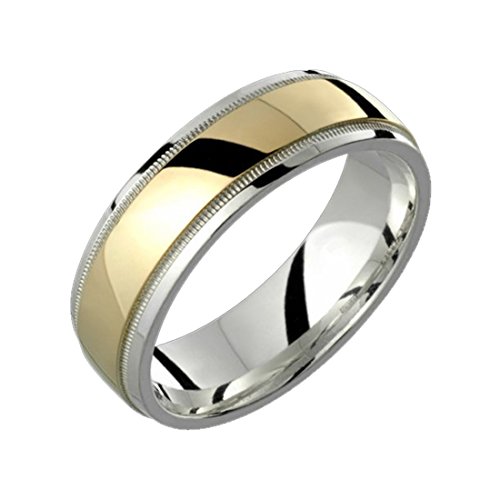 two-tone sterling silver & 10K yellow gold 7 millimeters wide wedding band2