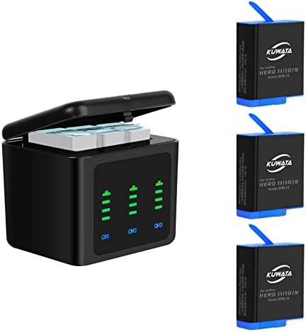 KUWATA Battery Charger Bundle for GoPro HERO12 Black & HERO11 Black & HERO10 Black & HERO9 Black, Triple Fast Charger + 3-Pack 1800mAh SPBL1B Replacement Battery