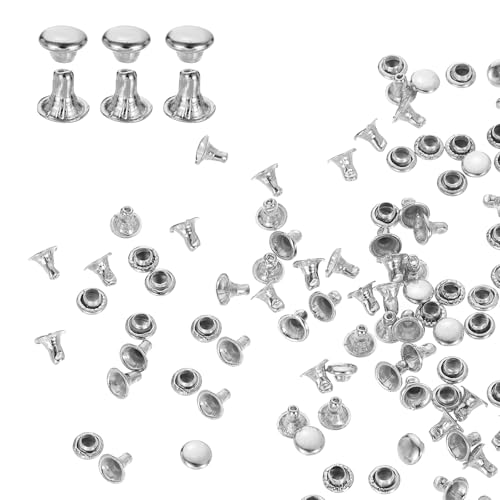 sourcing map 200 Sets Single Cap Rivets 3mm Carbon Steel Round Head Snaps Studs Fasteners Tubular Metal Studs for Leather Craft Repairs Decoration, Silver