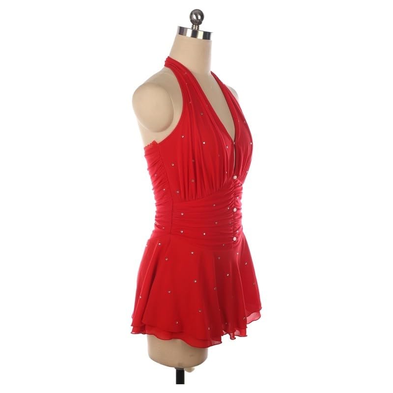 Vestito da Pattinaggio Artistico Rosso Senza Maniche per Bambine Costumi da Allenamento per Pattinaggio su Ghiaccio per Ragazze Completi Plissettati per Ginnastica Artistica