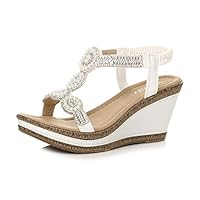 AJVANI high wedge heel platform diamante beaded sandals shoes size 5 38